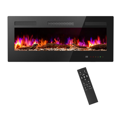 Recessed or Wall Mounted Electric Fireplace Heater with Remote Control