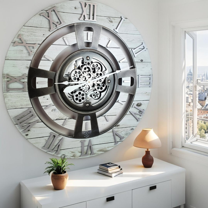 Solid Wood Wall Clock, White, Oversize 91.4cm