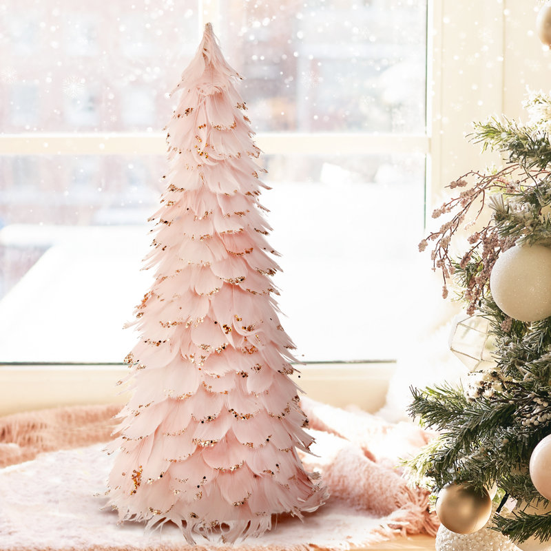 18"  Glitter Tip Feather Cone Tree