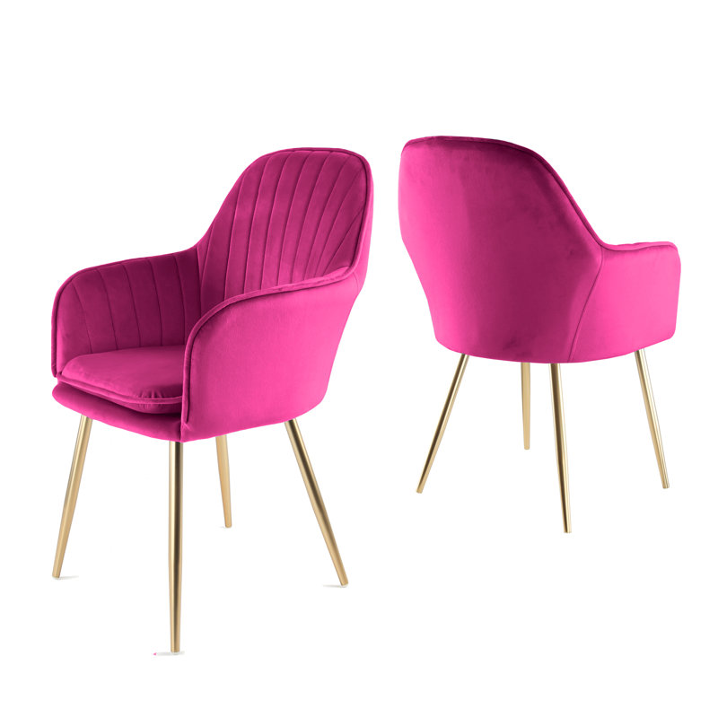 Taraji 46cm H Velvet Upholstered Metal Armchair, Gold, Bright Pink