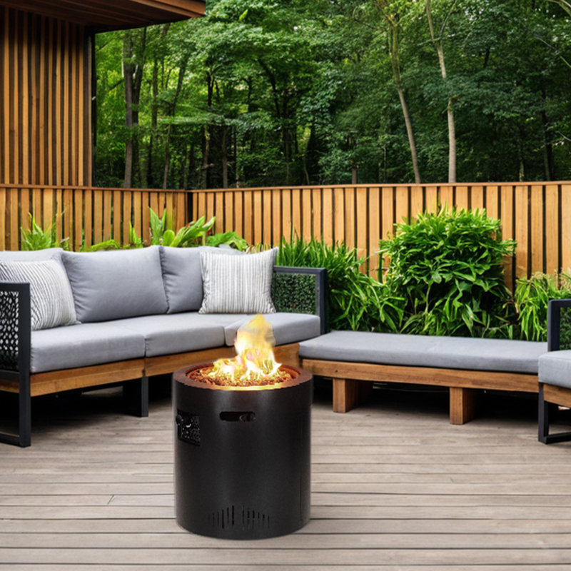 Hephaestus 24" Black Steel Round Propane Fire Pit Table
