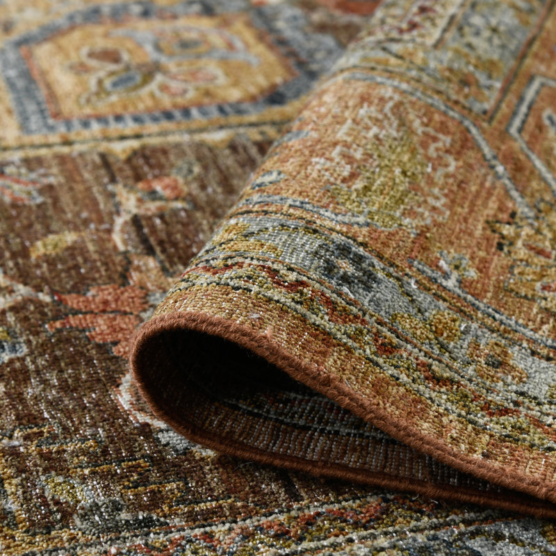 Wool Geometric Area Rug in Orange, Rectangle 8' x 10'