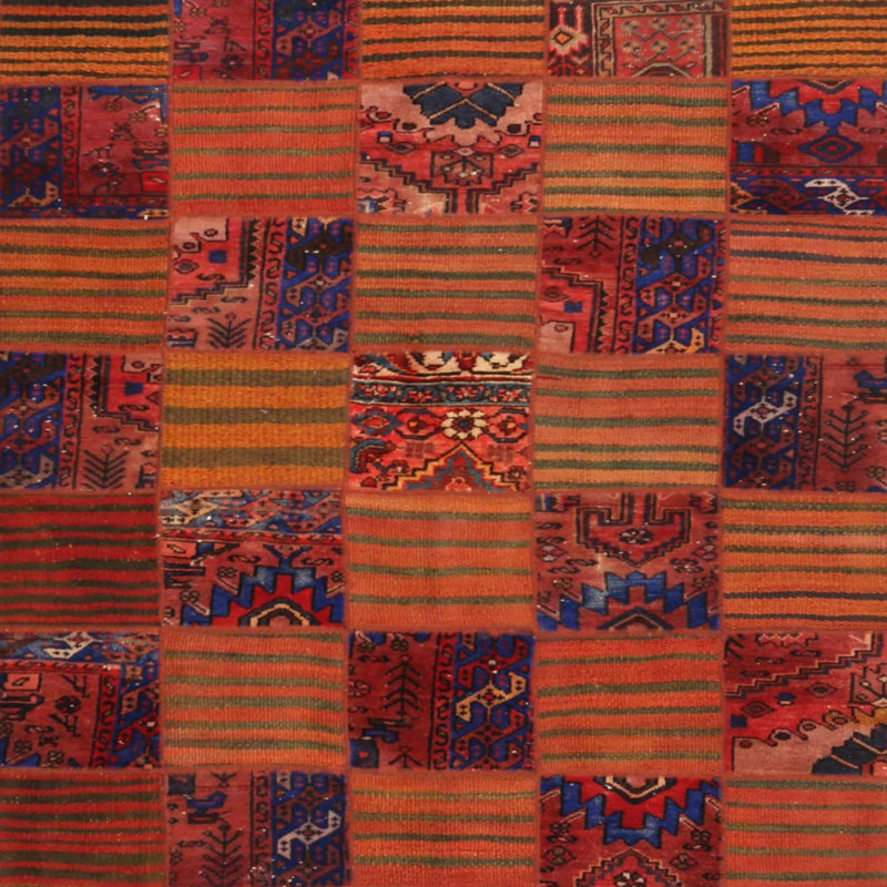 Tapis de zone orange/rouge contemporaine, Carré 8 pi
