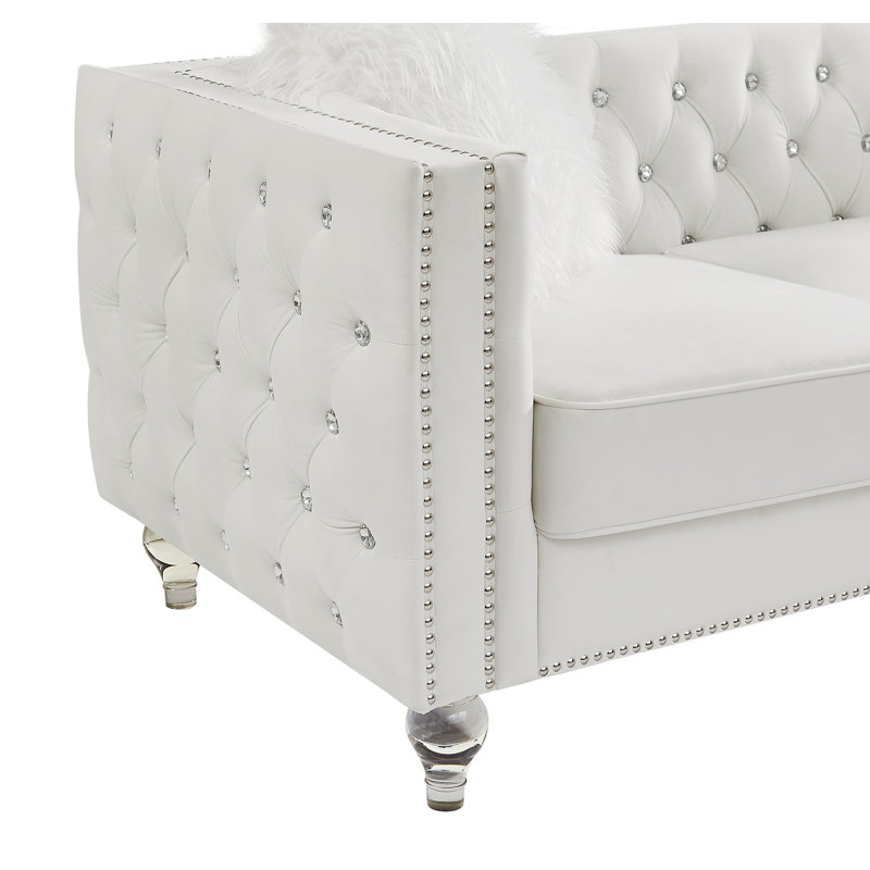 83" Velvet Square Arm Sofa, Beige Velvet