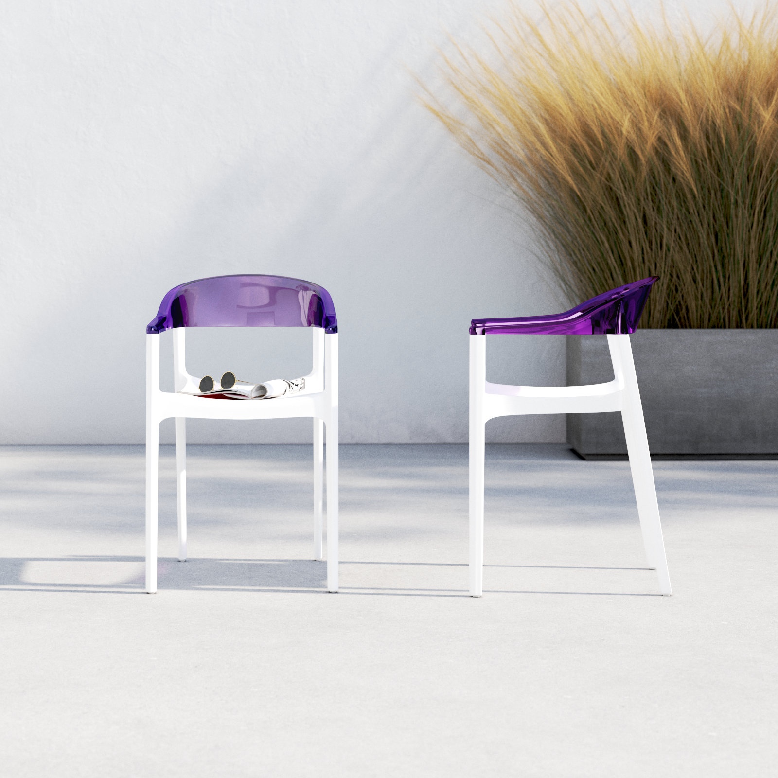 Stella Stackable Patio Armchair, White/Transparent Violet
