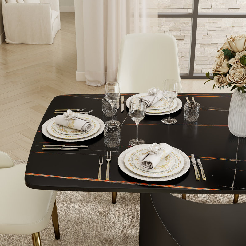 Table de salle à manger Aliyas, H 29,53 po x L 70,9 po x l 35,4 po, Noir, Noir