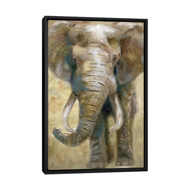 « summer safari éléphant », impression sur toile, H 26 po x l 18 po x P 1,5 po, Toile avec cadre noir, Pas de tapis