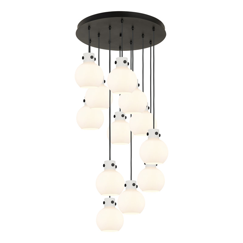 Luminaire suspendu sphère 12 lumières Amrith, Blanc, Noir mat