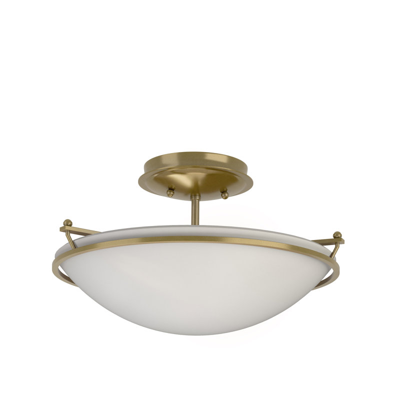 Simple Lines Bowl Semi Flush Mount, Opal, Modern Brass, 8.4" H x 17.2" W x 17.2" D