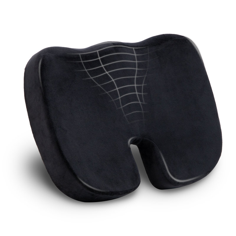 Coussin de siège en mousse viscoélastique Mind Reader, soulagement de la pression ergonomique pour le bureau, la voiture et plus encore, soulage les douleurs de la hanche, du coccyx et de la sciale, L 18 po x l 13,5 po x H 2,75 po, noir