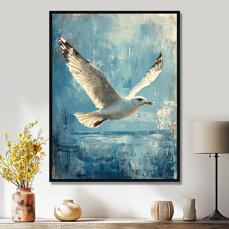 Décoration murale azed goéland dans la brise I - oiseau, Noir, Impression encadrée flottante, H 20 po x l 12 po