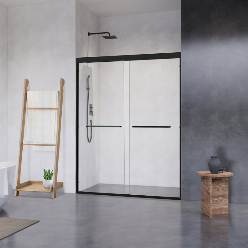Ennis 60" W x 76" H By Pass Framed Shower Door with Clear Glass, Matte Black