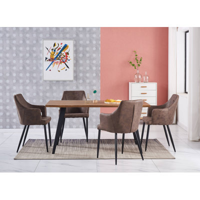 Eatonton 4 Person Dining set - a Rectangular Wooden Dining Table with Metal Legs and a Set of 4 Faux Leather Dining Chairs for Dining Room - Modern Dining Table Set
