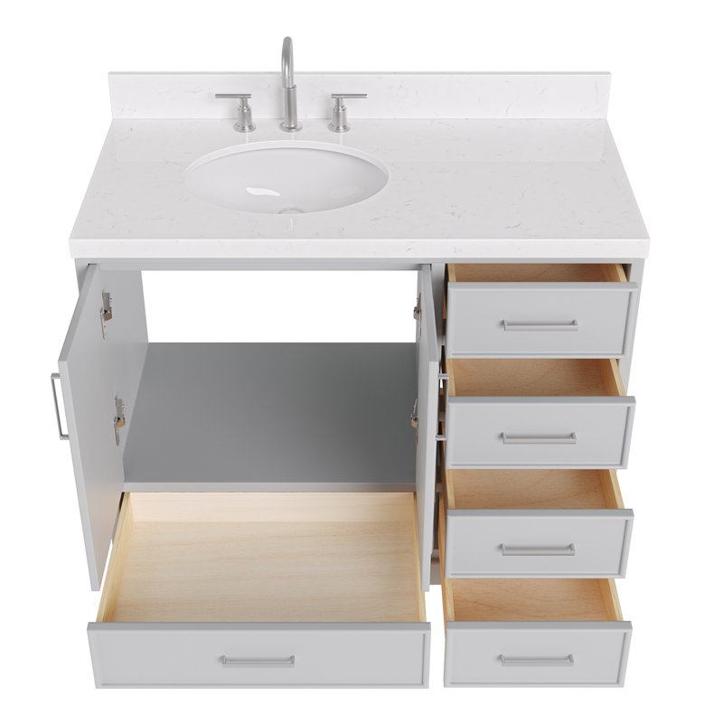 42.25'' Single Bathroom Vanity with Carrara Quartz Top, Gray