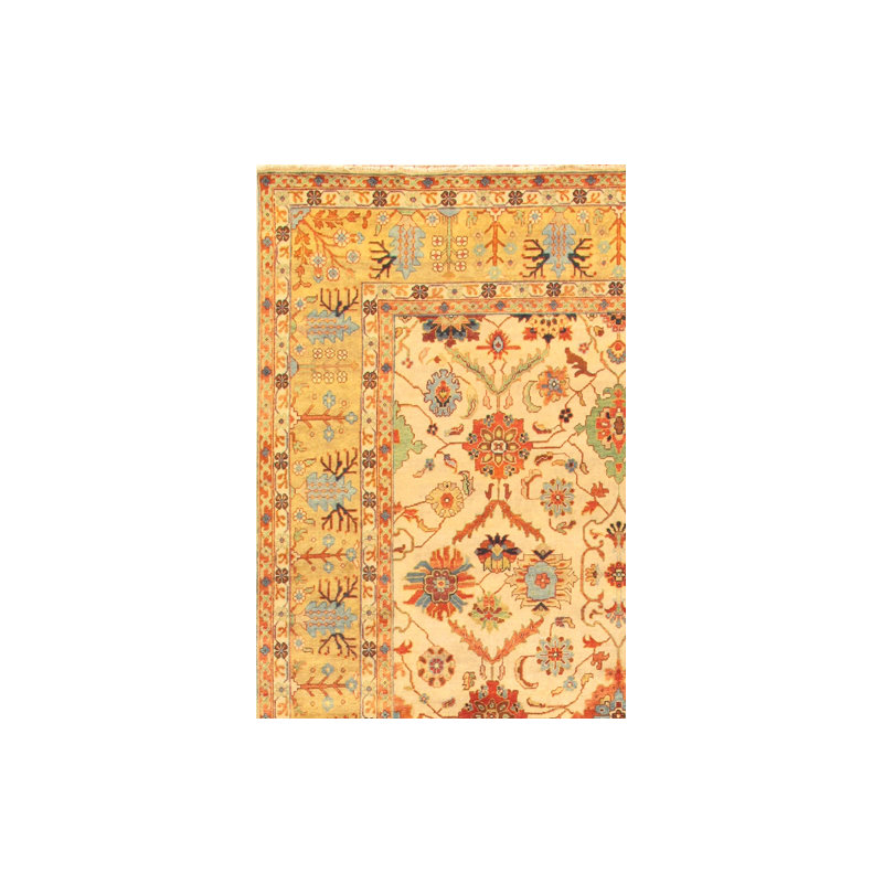 Mahal Wool Oriental Area Rug in Yellow, Rectangle 13'8" x 14'