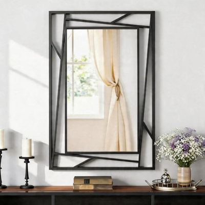 Miroir mural rectangulaire - 36 po x 24 po Miroirs de salle de bain à cadre en métal noir mat pour salon d'entrée de chambre à coucher, à suspendre horizontalement ou verticalement