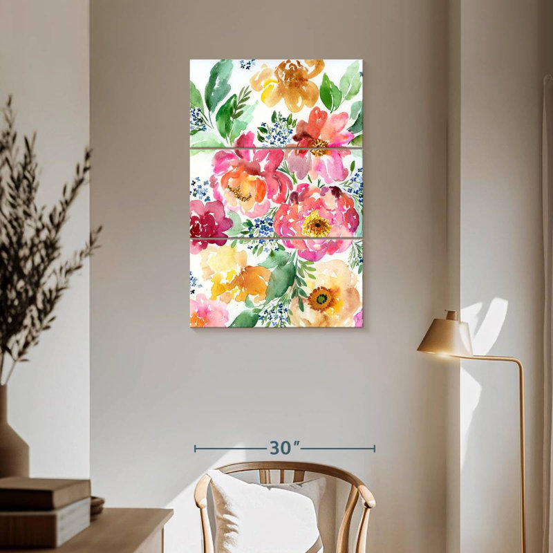 Harnek - pivoines jaunes et roses, H 57 po x l 36 po