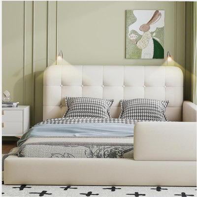 Queen-sized Soft Platform Bed with Two Reading Lamps