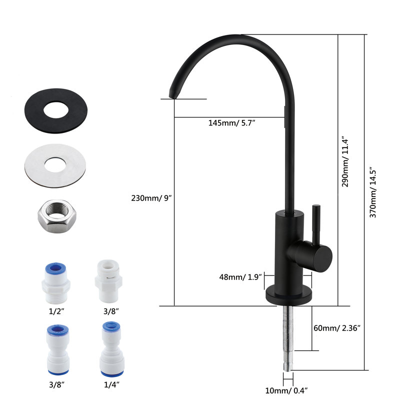 Lead-free Single-Handle Kitchen Faucet in Stainless Steel Fit for Reverse Osmosis System, Matte Black