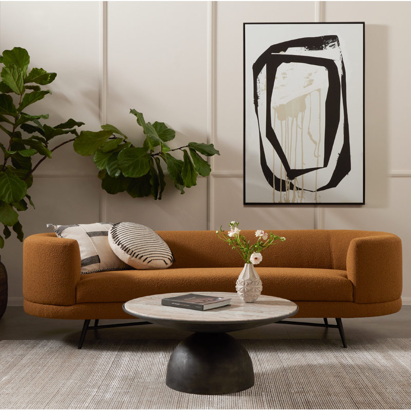Anara Seraphine Pedestal Coffee Table, Creamy Taupe Top/Light Gray Base, 15.75" H x 35.25" L x 35.25" W