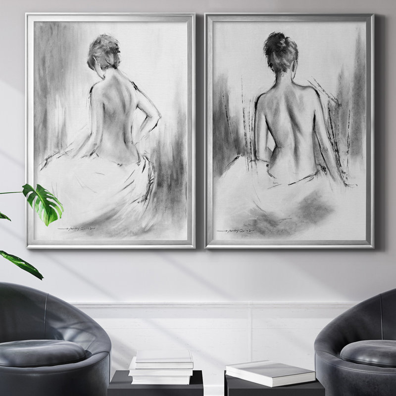 «Soft Silhouette V», ensemble de 2 reproductions sur toile, Toile encadrée, H 22,5 po x l 61 po, Argent argent