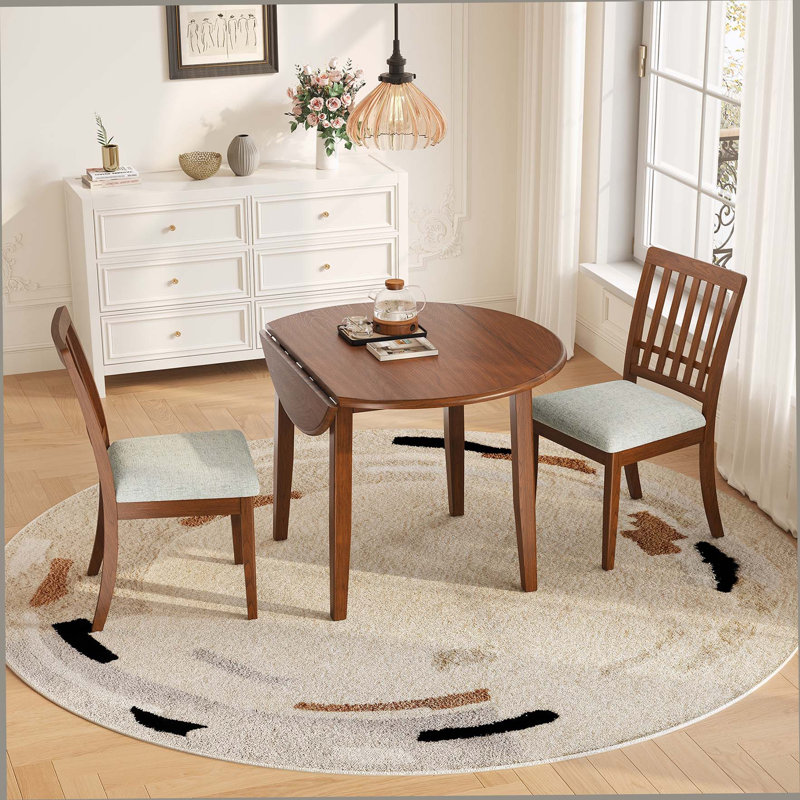 Ensemble de table de salle à manger 3 pièces pour 2 personnes, 1 table de salle à manger pliante en bois + 2 chaises rembourrées, conception compacte pour petits appartements et salles à manger - Brun