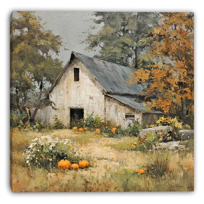 Weathered Barn in Autumn Wrapped Canvas Wall Art