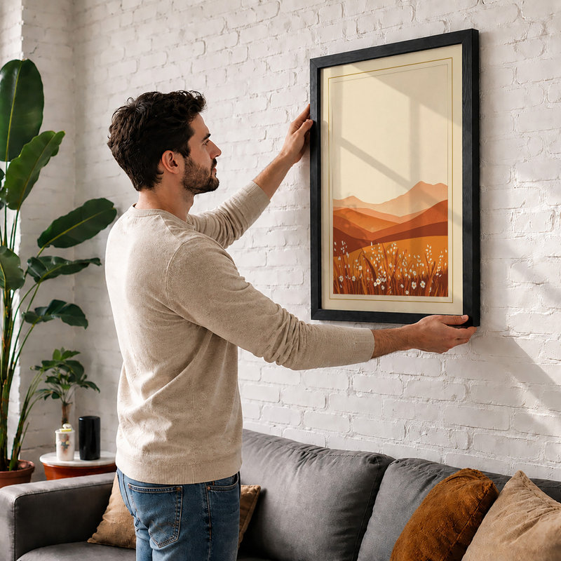 Desert in Spring Bloom Minimalist - Framed Print, A4 - 29.7 x 21.0 cm, Black