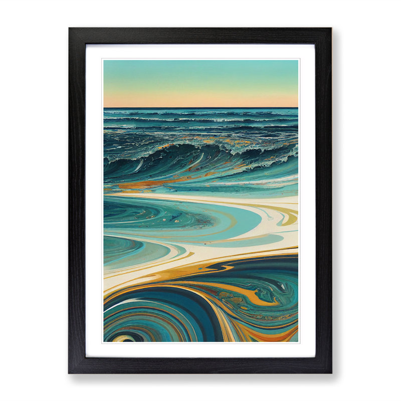 FRM-V0523-193X Beach Marbling Vol.2 - Picture Frame Print, Black, 64cm H x 46cm W