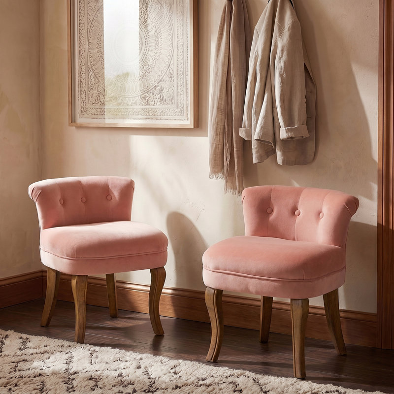 Tufted Velvet Side Chair with Solid Wood Legs (Set of 2), Pink