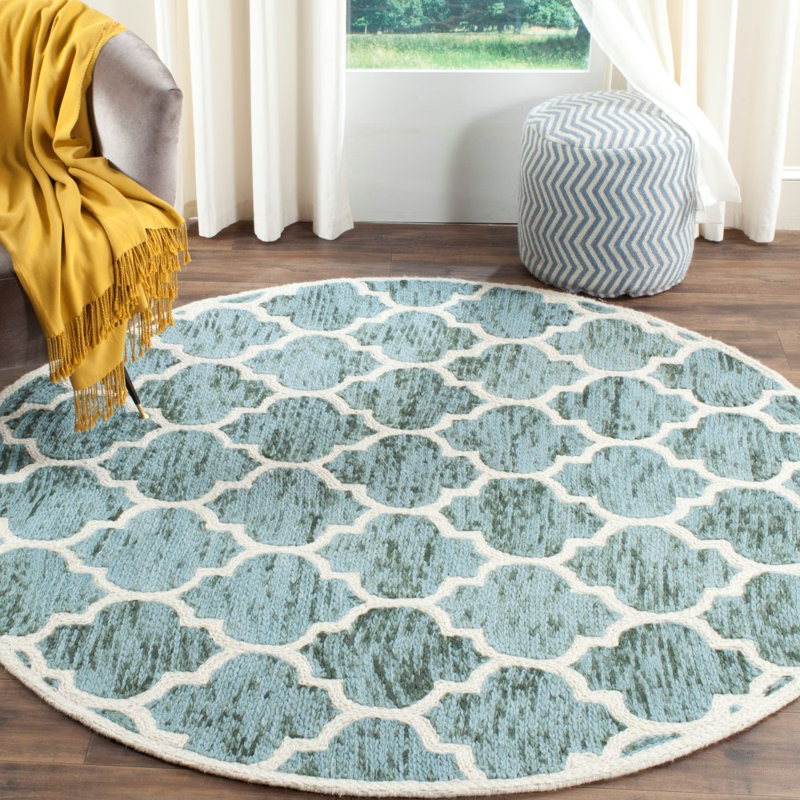 Bertok Hand Loomed Wool Geometric Rug, Round 6'