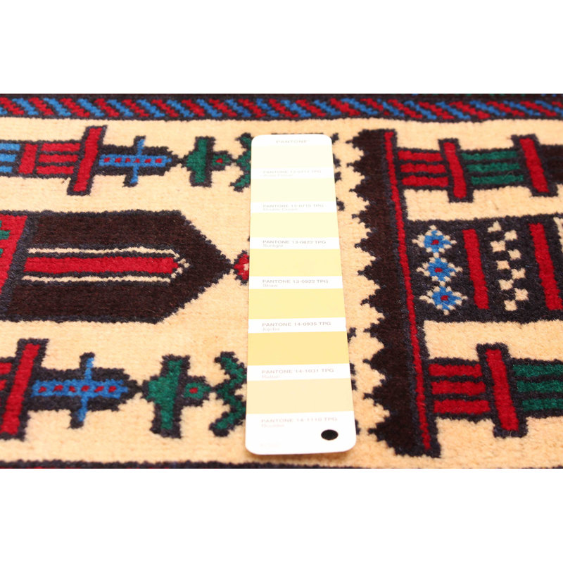 Tapis unique en laine noué à la main crème de 3 pi 5 po x 6 pi 8 po Teimani