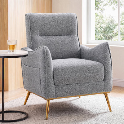 28.9" W High Back Accent Chair, Upholstered Armchair with Side Pocket, Golden Metal Legs for Living Room Bedroom