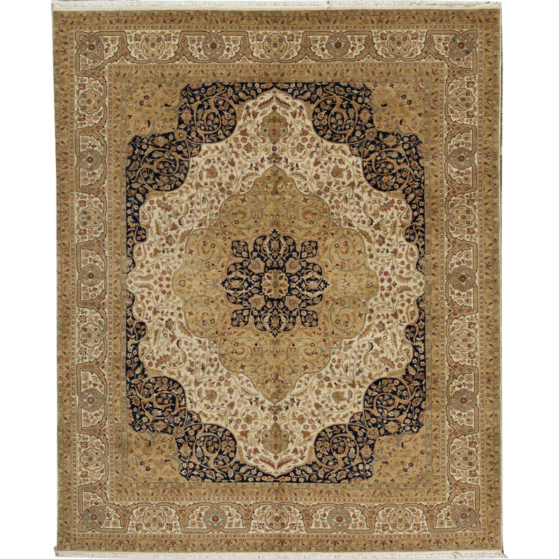 Wool Oriental Area Rug in Brown/Ivory/Navy
