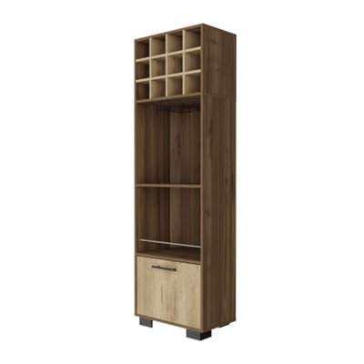 Aubree Corner Bar Cabinet with 12 Wine Cubbies, 2 Shelves, Cabinet, Glass Rack, Mahogany/ Macadamia -  Latitude RunÂ®, 4343A6E6B56C4BEB990D369E4D7C0598