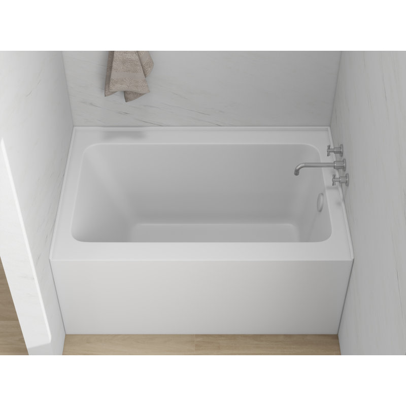 Baignoire de trempage rectangulaire en alcôve de 48 pouces en acrylique avec bride de carrelage à 3 côtés, Blanc pur