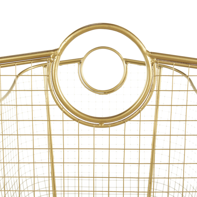 Metal Storage Basket with Ring Handles, Gold