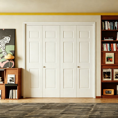 Bifold Door White 6 Shape Design Solid + Manufactured Wood Unfinished Folding Interior Doors With Hardware Kit