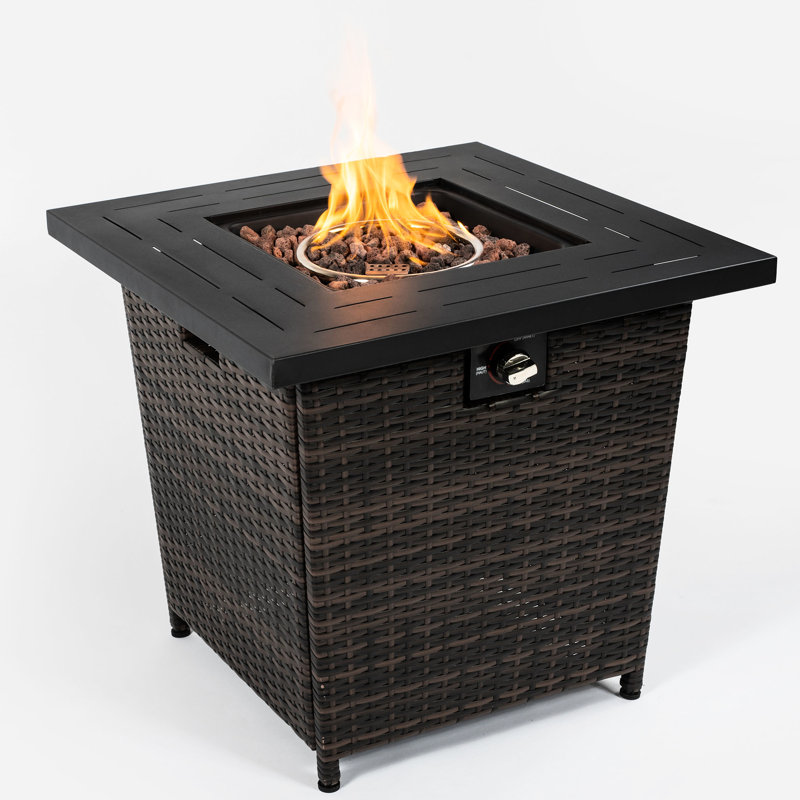 28Inch Fire Table, Black Brown, Steel Components, Propane/ Fueled, 40000Btu Heat Output Square Pit Heating Table 28Inch, Lid, Fueled