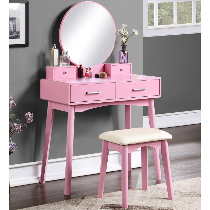 Ensemble coiffeuse et tabouret Liannon, Rose