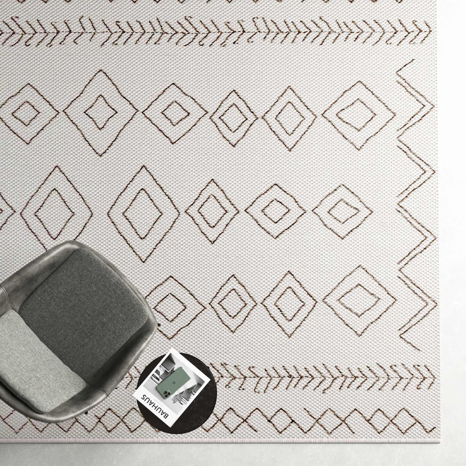 Union Rustic Ivory Dark Grey Outdoor Moroccan Rug, Rectangle 10' x 14'