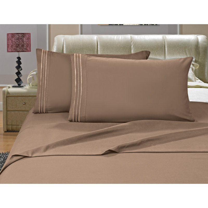  Ensemble de draps 1500 fils, Lit double, Taupe