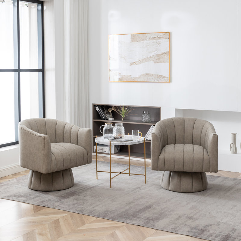 Fauteuil demi-tonneau pivotant de 27,9 po Aedan, Similicuir gris, 2