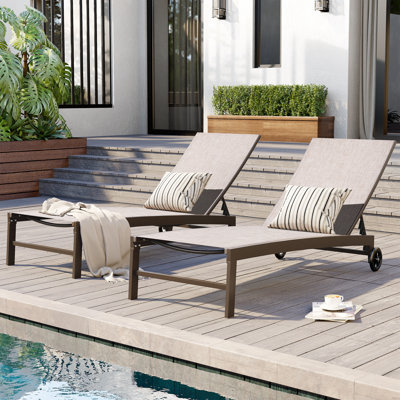 Jedidja Aluminum Adjustable Reclining Outdoor Chaise Lounge Chair Set with Wheels