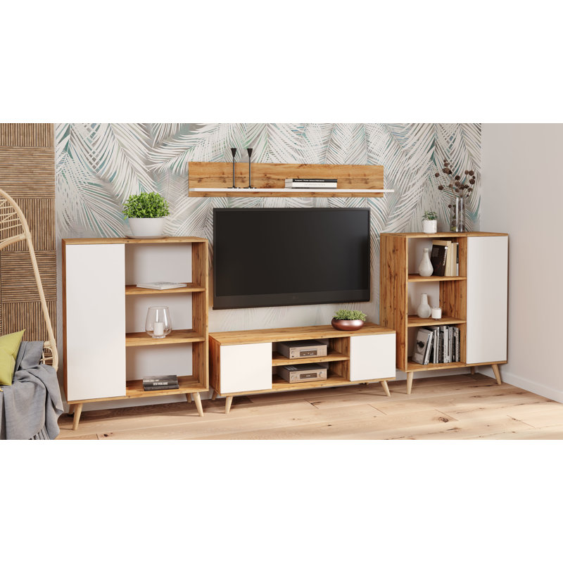 Verne TV Stand, Gold Craft Oak/White