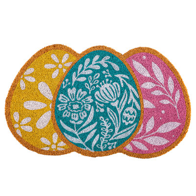 Happy Easter Floral Egg Shaped Coir Mat