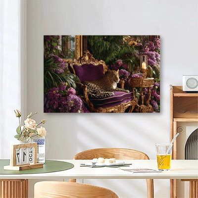 Leopard Lying Lazily On The Sofa, Large Gallery Wrapped Canvas Wall Art Print for Living Room & Bedroom
