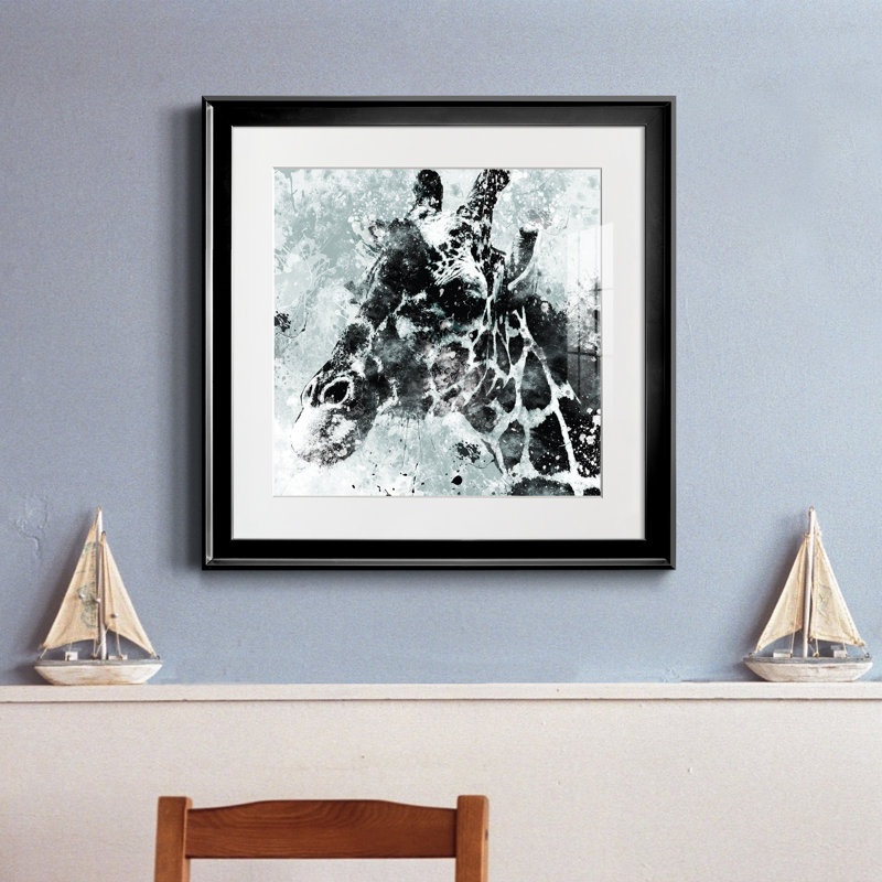 Girafe - peinture encadrée, H 17,5 po x l 17,5 po x P 1,5 po, Papier encadré noir