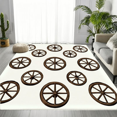 Tapis rétro à motif de roues en bois rétro, conception unique en bois rustique, tapis de sol antidérapant durable, doux et lavable à la machine, décoration intérieure artistique élégante pour le salon, la chambre à coucher, l'entrée, la cuisine, le balcon, appartement