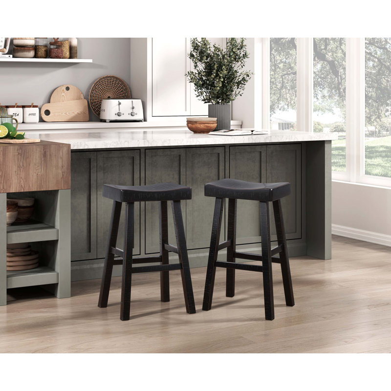 Transitional 4-Piece Pub Height Set, Table And Bar Stools And Solid Rubberwood Furniture, Black